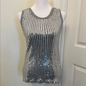 Max Rave Silver Sequin Y2K Tank Top XL